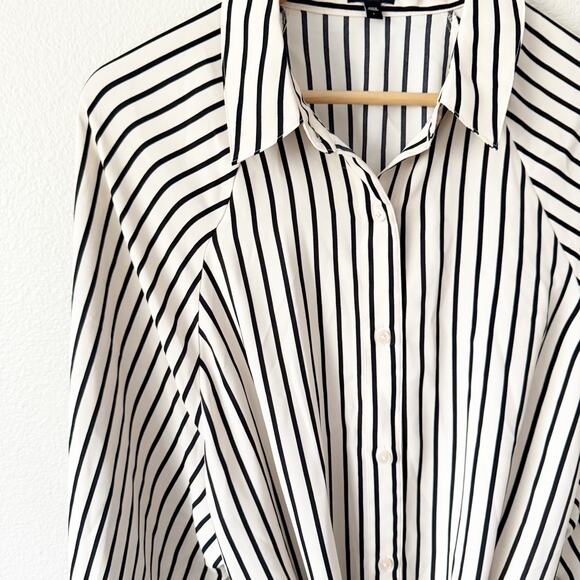 EXPRESS | White Black Vertical Stripe Shirt Tunic Belt Oversized | Size Large - Picture 3 of 7
